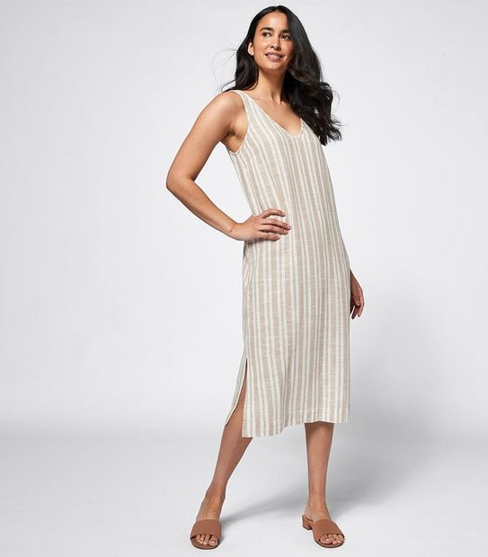 Linen Blend Sleeveless V-Neck Shift Dress