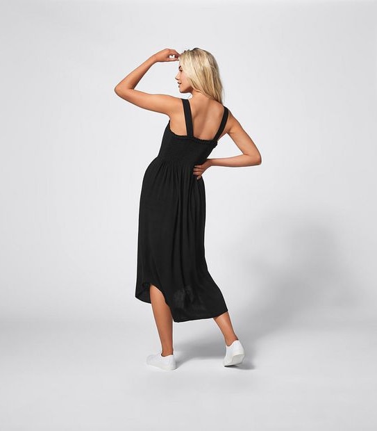 Lily Loves Linen Blend Shirred Midi Dress - Black