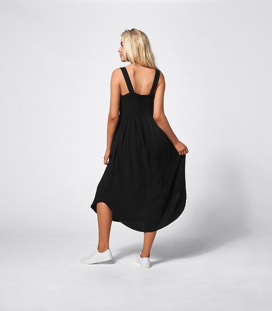 Lily Loves Linen Blend Shirred Midi Dress - Black