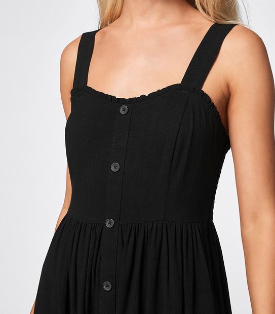 Lily Loves Linen Blend Shirred Midi Dress - Black