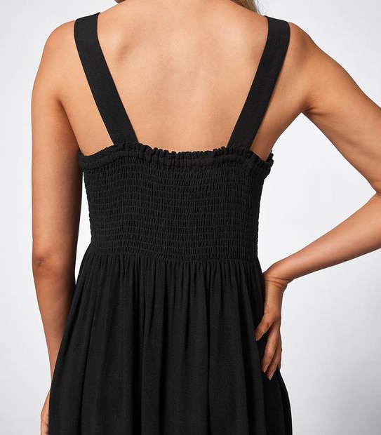 Lily Loves Linen Blend Shirred Midi Dress - Black