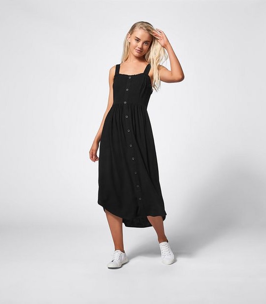 Lily Loves Linen Blend Shirred Midi Dress - Black