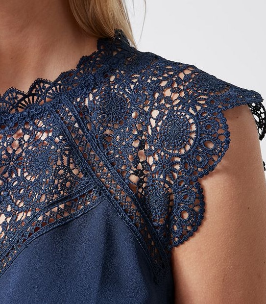 Preview Lace Yoke Woven and Knit Shell Top