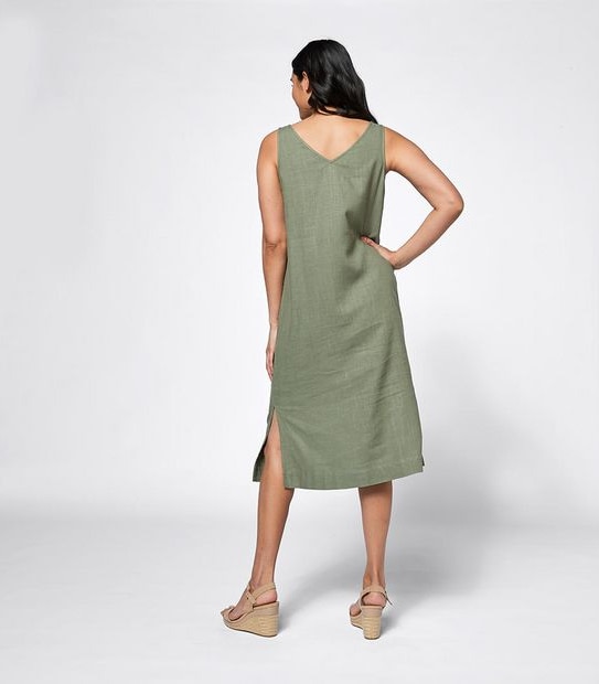 Linen Blend Sleeveless V-Neck Shift Dress
