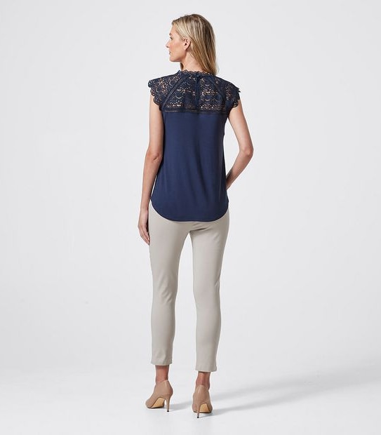 Preview Lace Yoke Woven and Knit Shell Top