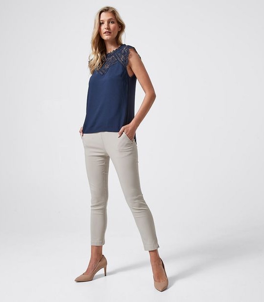 Preview Lace Yoke Woven and Knit Shell Top
