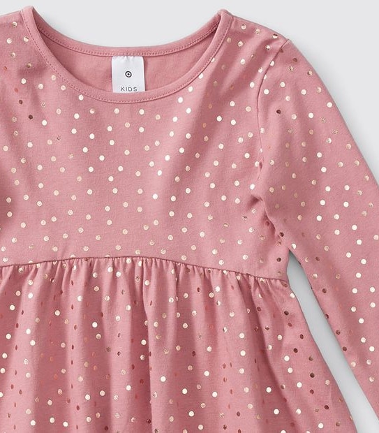 Polka Dot Foil Print Dress - Pink