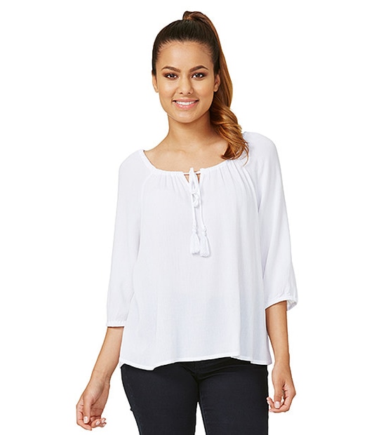 Dannii Minogue Petites Peasant Top - White