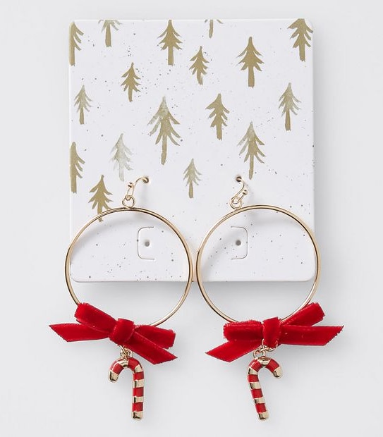 Christmas Candy Cane Drop Hoop Earrings