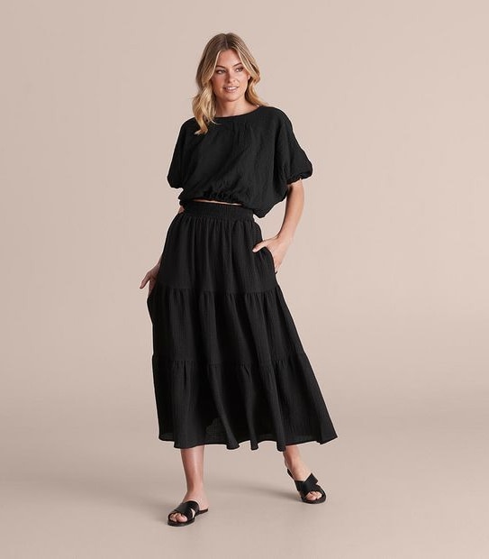Preview Textured Tiered Midi Skirt