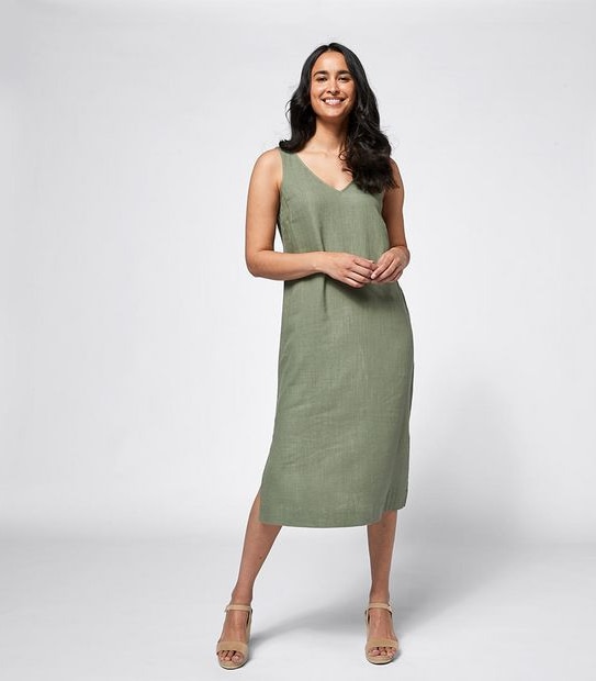 Linen Blend Sleeveless V-Neck Shift Dress