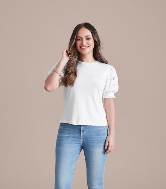 Dannii Minogue Petites Puff Sleeve Broderie Top