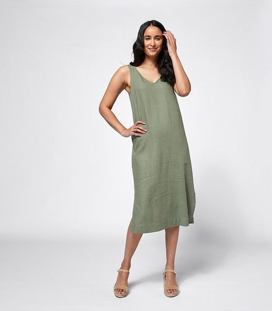 Linen Blend Sleeveless V-Neck Shift Dress