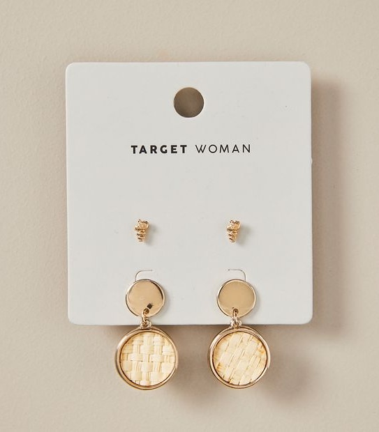2 Pack Shell and Rattan Drop Earrings