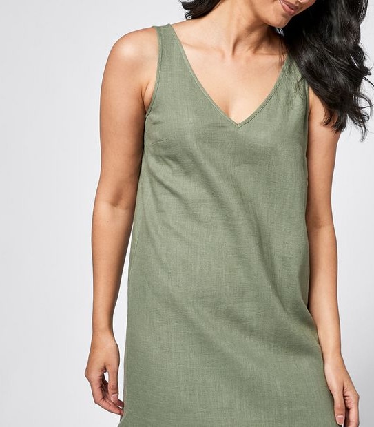 Linen Blend Sleeveless V-Neck Shift Dress