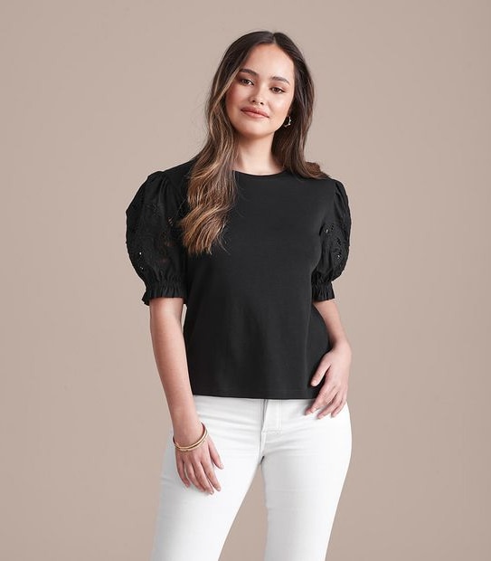 Dannii Minogue Petites Puff Sleeve Broderie Top