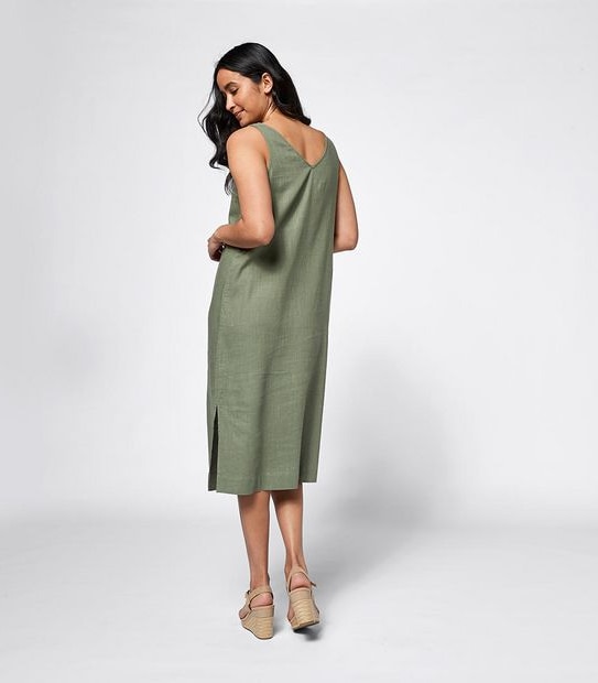 Linen Blend Sleeveless V-Neck Shift Dress
