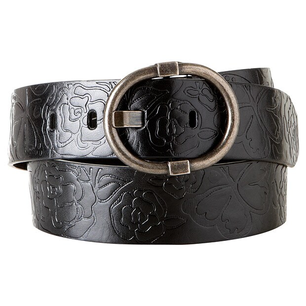 Women’s Flower Embossed Belt - Black Women’s Flower Embossed Belt - Black