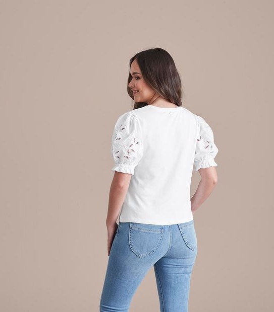 Dannii Minogue Petites Puff Sleeve Broderie Top