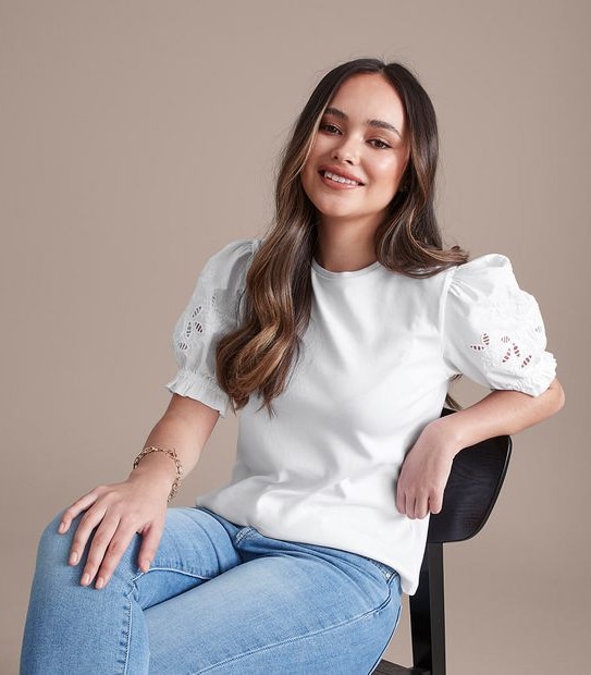 Dannii Minogue Petites Puff Sleeve Broderie Top