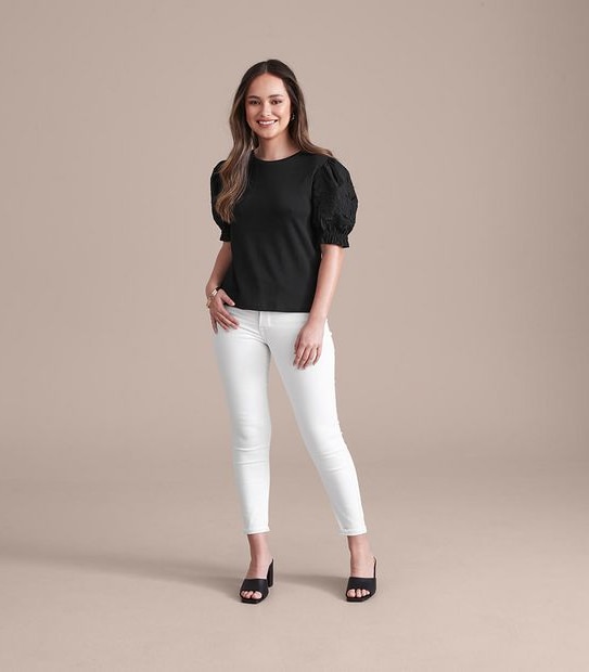 Dannii Minogue Petites Puff Sleeve Broderie Top