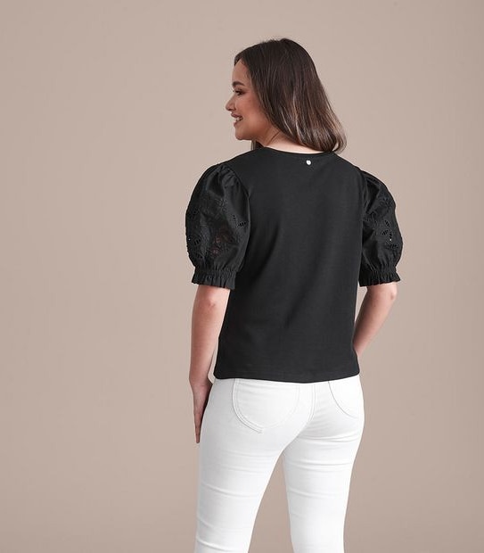 Dannii Minogue Petites Puff Sleeve Broderie Top
