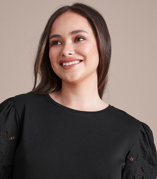 Dannii Minogue Petites Puff Sleeve Broderie Top