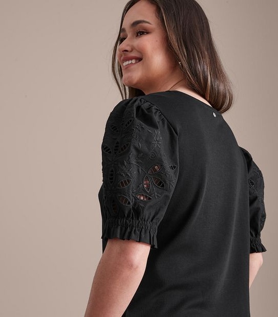 Dannii Minogue Petites Puff Sleeve Broderie Top