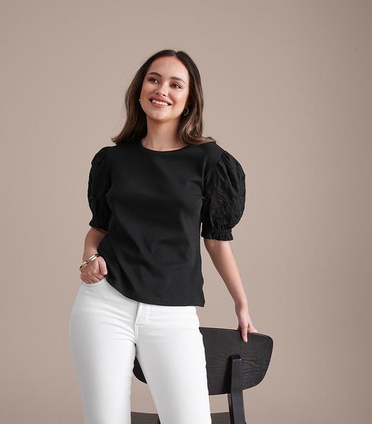 Dannii Minogue Petites Puff Sleeve Broderie Top