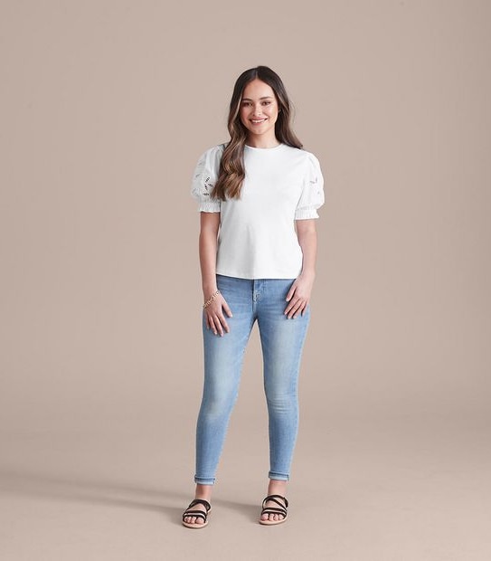 Dannii Minogue Petites Puff Sleeve Broderie Top