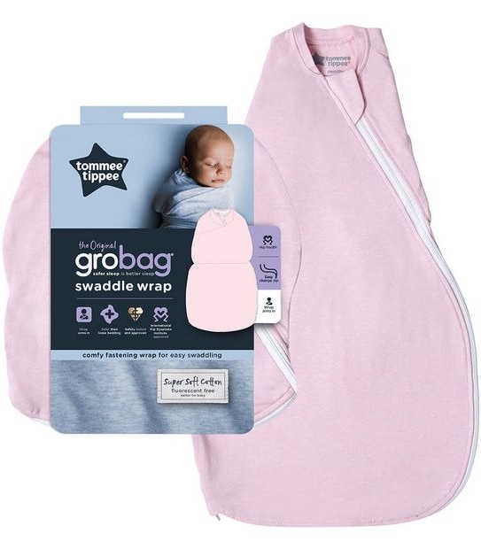 Tommee Tippee The Original Grobag Swaddle Wrap 0-3 Months Pink Marl