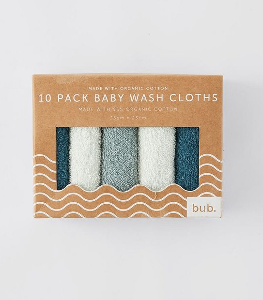 bub. Organic Cotton baby Wash Cloths 10 Pack