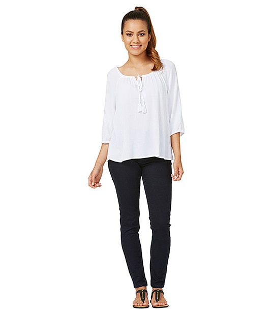 Dannii Minogue Petites Peasant Top - White