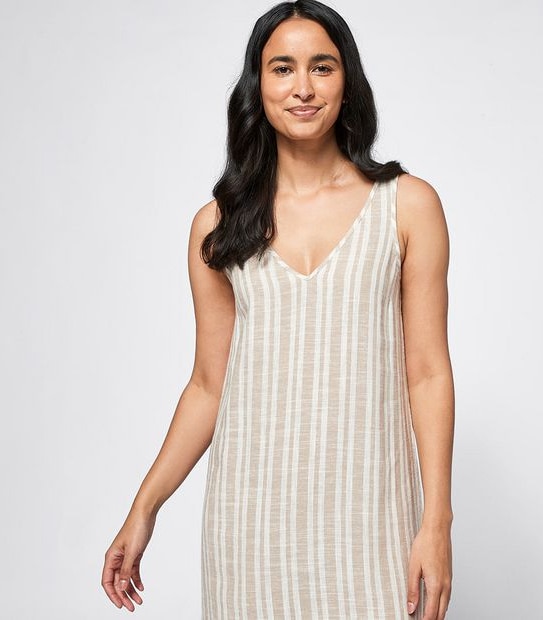 Linen Blend Sleeveless V-Neck Shift Dress