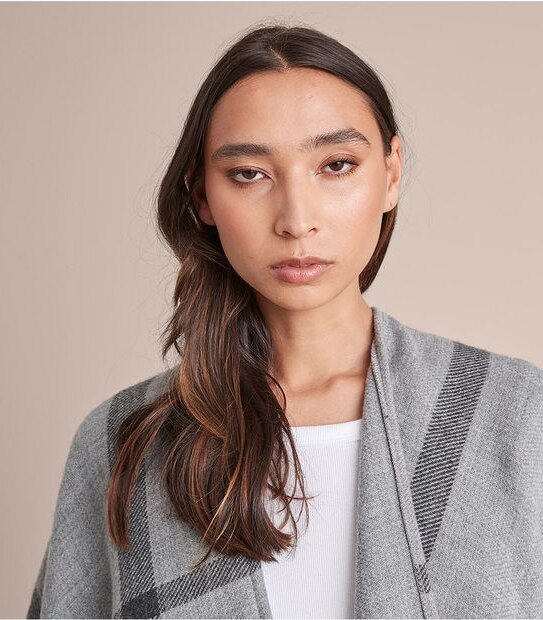 Knit Wrap - Stripe Check Grey