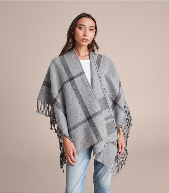 Knit Wrap - Stripe Check Grey