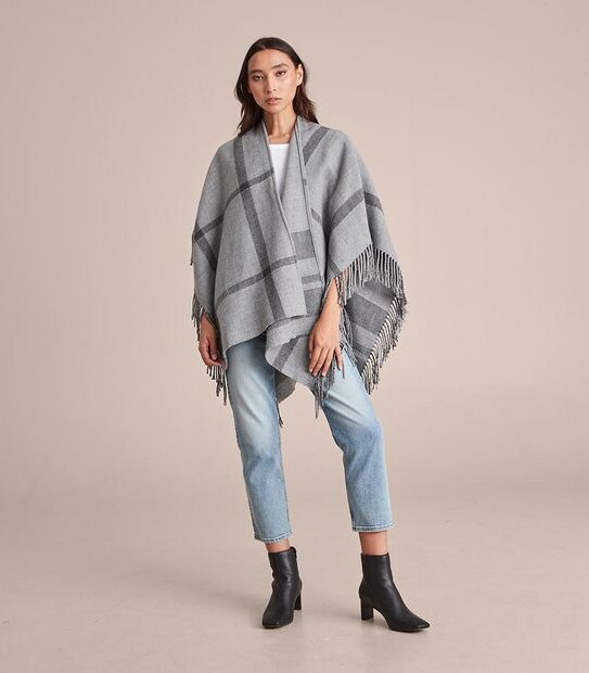 Knit Wrap - Stripe Check Grey