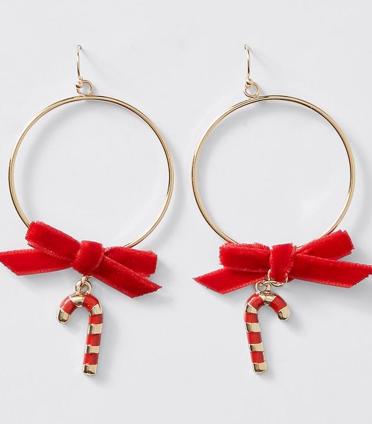 Christmas Candy Cane Drop Hoop Earrings