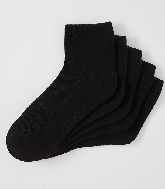 5 Pack Quarter Crew Sports Socks - Black