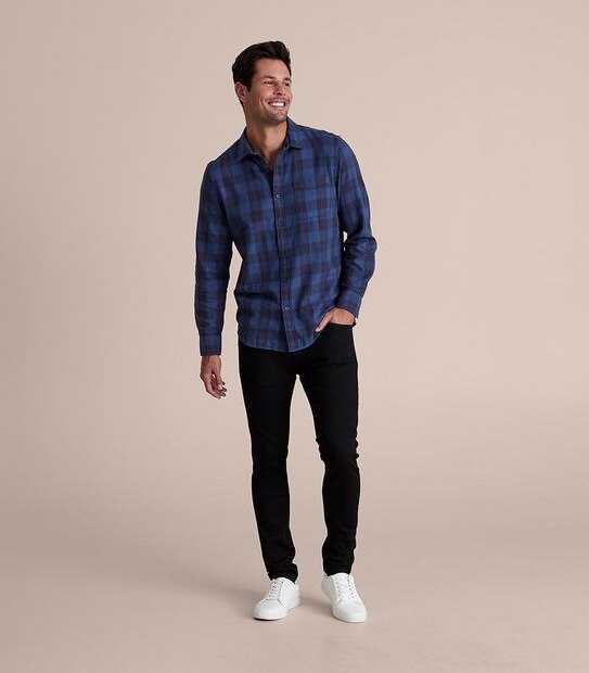 Long Sleeve Garment Dyed Check Shirt