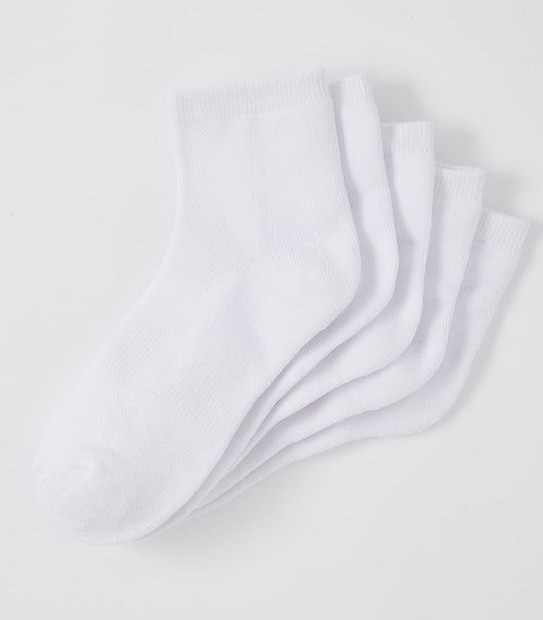 5 Pack Quarter Crew Sports Socks - White