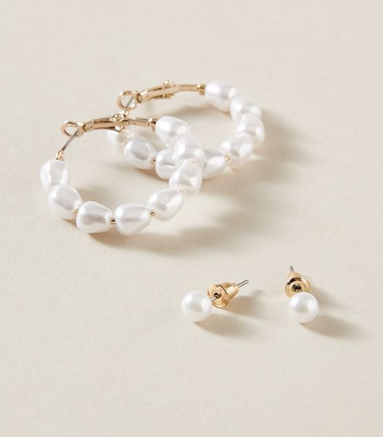 2 Pack Pearl Hoop Earrings