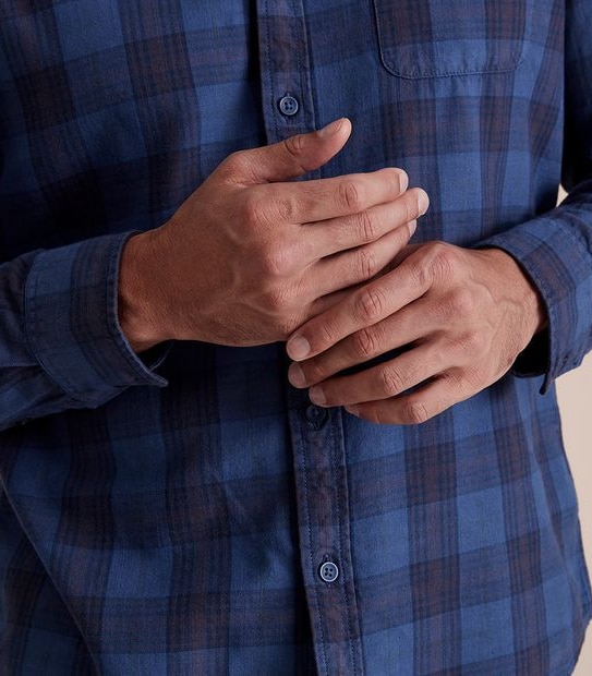 Long Sleeve Garment Dyed Check Shirt