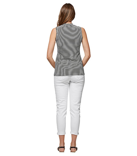 High Neck Rib Tank - Black / Cream