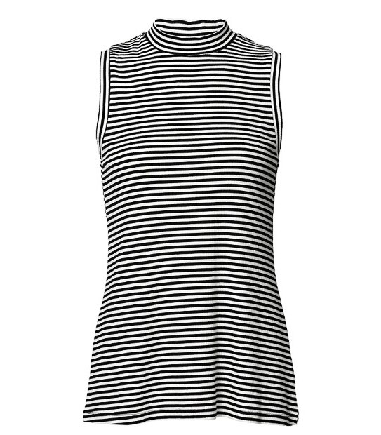 High Neck Rib Tank - Black / Cream