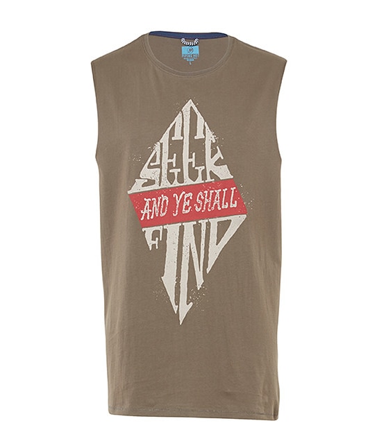 Men's Piping Hot Tribal Print Tank Top - Khaki
