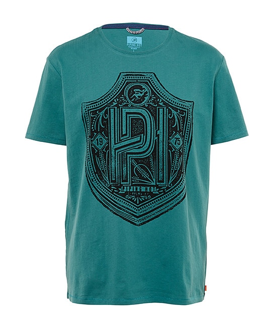 Men's Piping Hot Heart Shield Short Sleeve T-Shirt - Dark Green