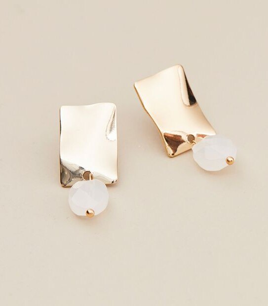 Oval Bead Drop Stud Earrings