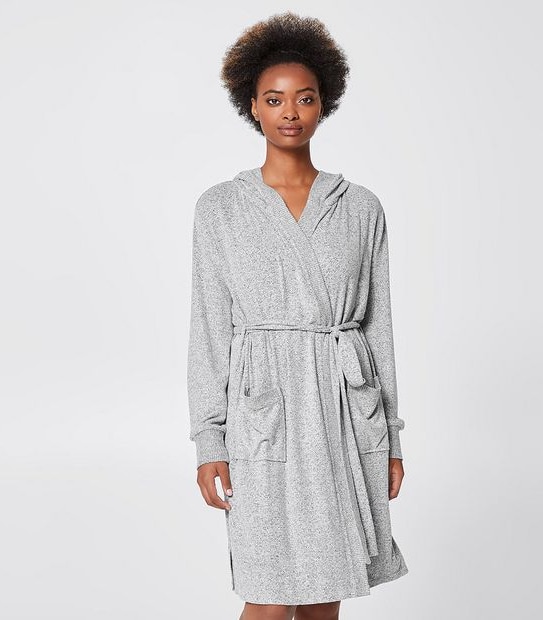Cosy Hooded Dressing Gown - Grey Marle