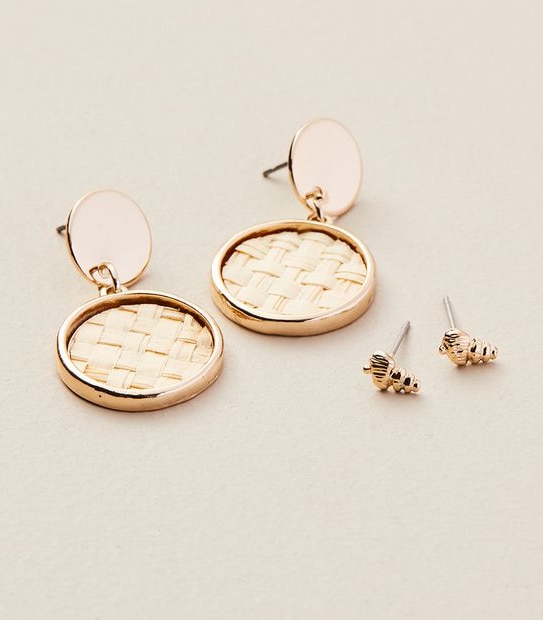 2 Pack Shell and Rattan Drop Earrings